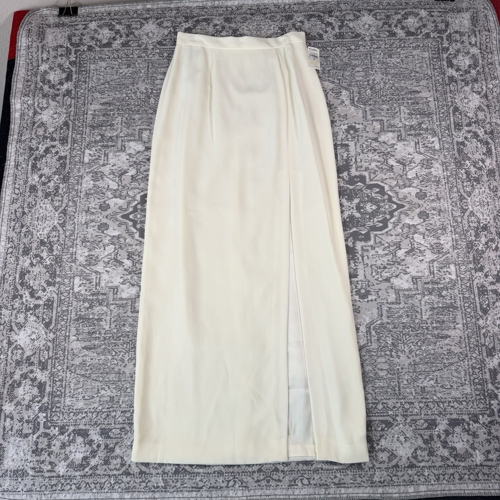 NWT Black Tie Oleg Cassini Ivory Maxi Skirt Front Slit Evening Size 4P USA